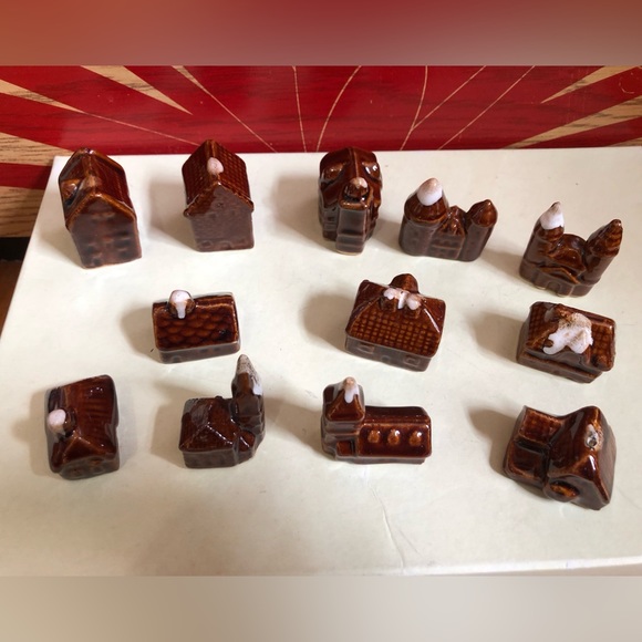 Vintage Bundle of (12) Ceramic Brown Drip Glazed Miniature Buildings - Picture 2 of 15